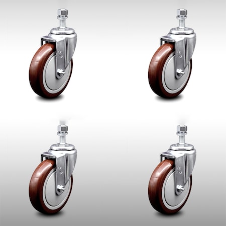 Service Caster 5 Inch SS Maroon Polyurethane Wheel Swivel 12mm Threaded Stem Caster Set SCC SCC-SSTS20S514-PPUB-MRN-M1215-4